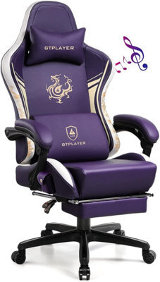 Luckracer Gaming Chair With Bluetooth Speakers And Footrest, Ergonomic Computer Chair Heavy Duty Lumbar Support Chair, Purple - image 1