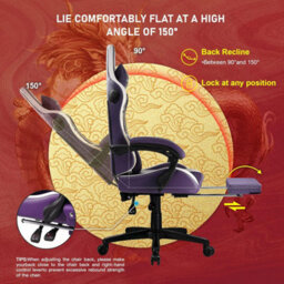 Luckracer Gaming Chair With Bluetooth Speakers And Footrest, Ergonomic Computer Chair Heavy Duty Lumbar Support Chair, Purple - thumbnail 5
