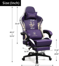 Luckracer Gaming Chair With Bluetooth Speakers And Footrest, Ergonomic Computer Chair Heavy Duty Lumbar Support Chair, Purple - thumbnail 2