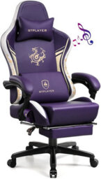 Luckracer Gaming Chair With Bluetooth Speakers And Footrest, Ergonomic Computer Chair Heavy Duty Lumbar Support Chair, Purple - thumbnail 1