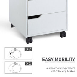 HOMCOM Mdf Mobile File Cabinet W/ 3 Drawers Locking Wheels Metal Rails White - thumbnail 6