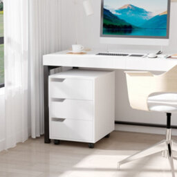 HOMCOM Mdf Mobile File Cabinet W/ 3 Drawers Locking Wheels Metal Rails White - thumbnail 1