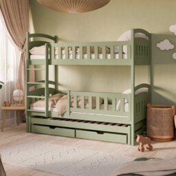 Arte Modern Olive Blanka Bunk Bed With Trundle And Storage W198Cm - Nature-Inspired Triple Sleeper For Flexible Family Spaces