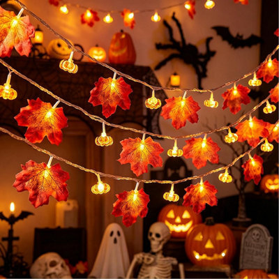Fall Decor Fall Garland With Pumpkin Lights Battery Operated 20Led 10Ft Enlarged Maples Leaves Decorations For Halloween - image 1