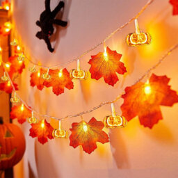Fall Decor Fall Garland With Pumpkin Lights Battery Operated 20Led 10Ft Enlarged Maples Leaves Decorations For Halloween - thumbnail 3