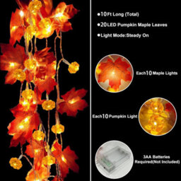 Fall Decor Fall Garland With Pumpkin Lights Battery Operated 20Led 10Ft Enlarged Maples Leaves Decorations For Halloween - thumbnail 7