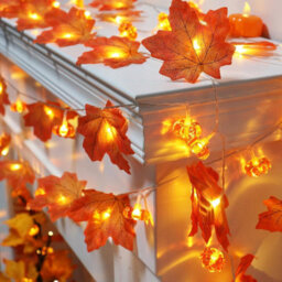 Fall Decor Fall Garland With Pumpkin Lights Battery Operated 20Led 10Ft Enlarged Maples Leaves Decorations For Halloween - thumbnail 8