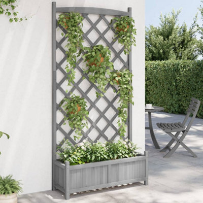 Walplus Planter With Trellis Grey Solid Wood Fir - image 1
