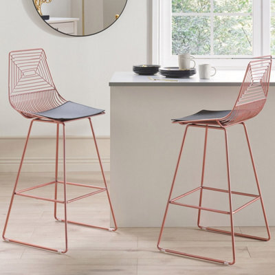 Beliani Set Of 2 Rose Gold Metal Bar Stools Set With Faux Leather Seat - image 1