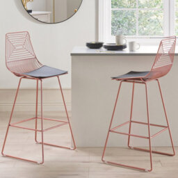 Beliani Set Of 2 Rose Gold Metal Bar Stools Set With Faux Leather Seat - thumbnail 1