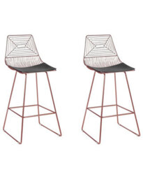 Beliani Set Of 2 Rose Gold Metal Bar Stools Set With Faux Leather Seat - thumbnail 3