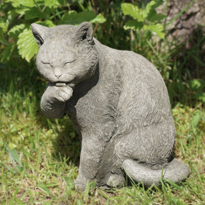 Burgess Preening Cat Stone Statue Animal Kitten Outdoor Garden Ornament Decoration British Made Sculpture - image 1