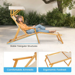 Costway Foldable Beach Lounge Chair Outdoor Camping Chair With Adjustable Canopy - thumbnail 8