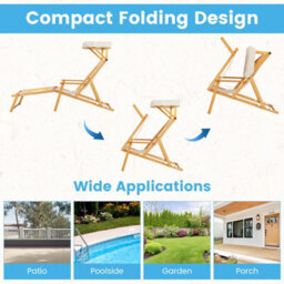 Costway Foldable Beach Lounge Chair Outdoor Camping Chair With Adjustable Canopy - thumbnail 9