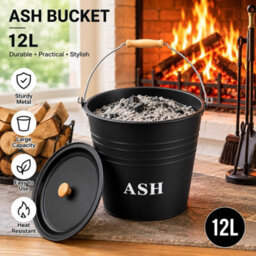 12L Metal Ash Bucket With Lid Fireplace Coal Bin Skuttle Bbq Fire Log Storage - thumbnail 3