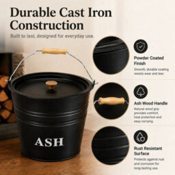 12L Metal Ash Bucket With Lid Fireplace Coal Bin Skuttle Bbq Fire Log Storage - thumbnail 4