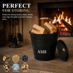 12L Metal Ash Bucket With Lid Fireplace Coal Bin Skuttle Bbq Fire Log Storage - thumbnail 5