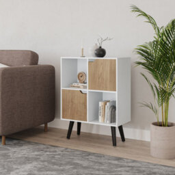 Urbn-Living Urbnliving 80Cm Height White 4 Cube With Oak 2 Wooden Door Bookcase With Black Legs Shelves - thumbnail 2