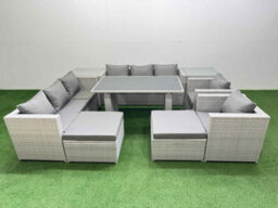 Fimous 10 Seater Wicker Pe Rattan Furniture Outdoor Dining Table 3 Seater Sofa Armchair Set With 2 Side Tables 2 Big Stools - thumbnail 1