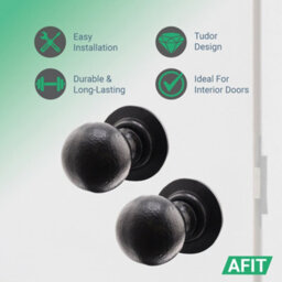 Afit Black Iron Door Knobs - 2 Pairs Of Cast Iron Antique Ball Mortice Knobs - thumbnail 2