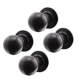 Afit Black Iron Door Knobs - 2 Pairs Of Cast Iron Antique Ball Mortice Knobs - thumbnail 1