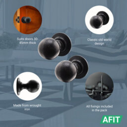 Afit Black Iron Door Knobs - 2 Pairs Of Cast Iron Antique Ball Mortice Knobs - thumbnail 4