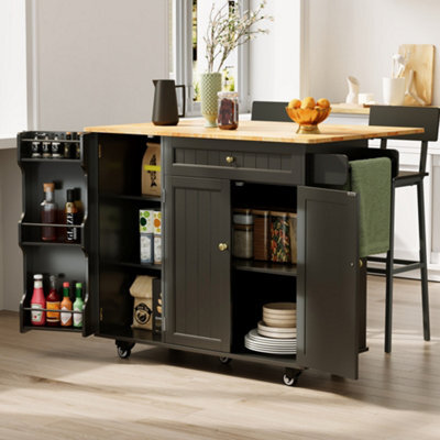 Bealife Kitchen Island With Wheels, Drop Leaf Trolley, Lockable Castors, Storage Drawer And Rack, 130 X 75 X 88Cm - image 1