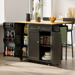 Bealife Kitchen Island With Wheels, Drop Leaf Trolley, Lockable Castors, Storage Drawer And Rack, 130 X 75 X 88Cm - thumbnail 1