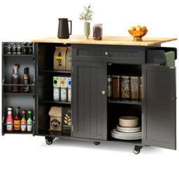 Bealife Kitchen Island With Wheels, Drop Leaf Trolley, Lockable Castors, Storage Drawer And Rack, 130 X 75 X 88Cm - thumbnail 3