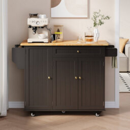 Bealife Kitchen Island With Wheels, Drop Leaf Trolley, Lockable Castors, Storage Drawer And Rack, 130 X 75 X 88Cm - thumbnail 2