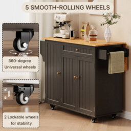 Bealife Kitchen Island With Wheels, Drop Leaf Trolley, Lockable Castors, Storage Drawer And Rack, 130 X 75 X 88Cm - thumbnail 5