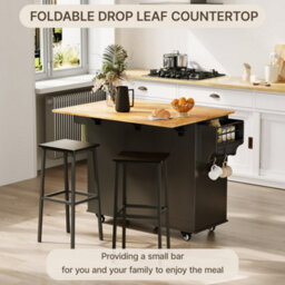 Bealife Kitchen Island With Wheels, Drop Leaf Trolley, Lockable Castors, Storage Drawer And Rack, 130 X 75 X 88Cm - thumbnail 4