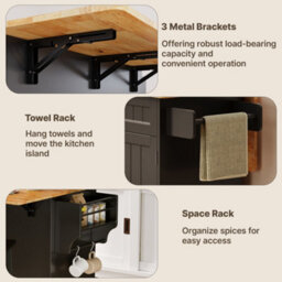 Bealife Kitchen Island With Wheels, Drop Leaf Trolley, Lockable Castors, Storage Drawer And Rack, 130 X 75 X 88Cm - thumbnail 7