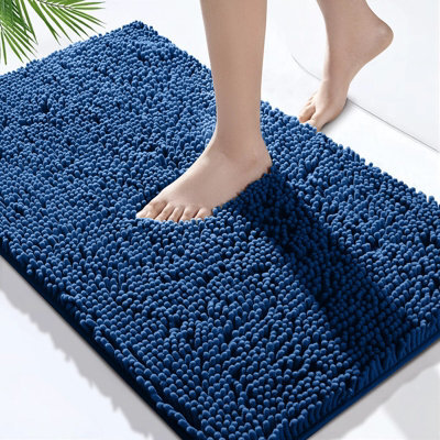 Bedlooms Navy Bath Chenille Rug 40X60Cm, Super Absorbent Shower Mat Non-Slip Bathroom Rug