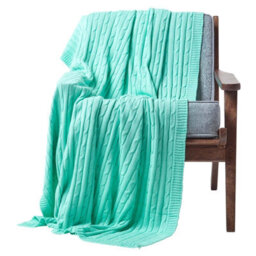 Homescapes Cotton Cable Knit Pastel Green Throw, 150 X 200 Cm