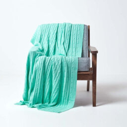 Homescapes Cotton Cable Knit Pastel Green Throw, 150 X 200 Cm - thumbnail 2