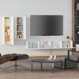 Berkfield 4 Piece Tv Cabinet Set White Engineered Wood - thumbnail 3