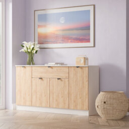 Varese 1 Drawer 4 Door Matt Kashmir Oak Effect Storage Cabinet (H)78.5Cm X (W)144.2Cm X (D)40Cm - thumbnail 1