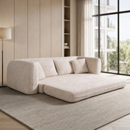 Beige Modular Chaise Sofa Set With Storage, Square Ottoman, - thumbnail 6