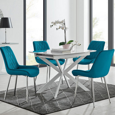 Furniturebox Uk Lira 100 Extending Dining Table And 4 Blue Pesaro Silver Leg Chairs - image 1
