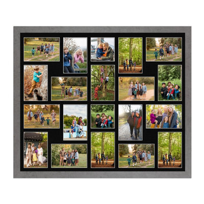 AK Frames 80X70Cm Marble Grey Modern Multi Photo Frame With Black Mount - Holds 20 Apertures (18X) 6X4, (2X) 4X4 Photos - image 1