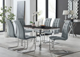 Furniturebox Uk Enna Black Glass Extending Dining Table And 6 Grey Murano Chairs - thumbnail 1