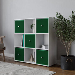 Urbn-Living 9 Cube White Wooden Bookcase Shelving Unit With 5 Collapsible Fabric Drawers Green - thumbnail 3