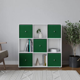 Urbn-Living 9 Cube White Wooden Bookcase Shelving Unit With 5 Collapsible Fabric Drawers Green - thumbnail 2
