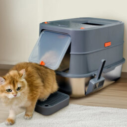 Bingopaw 58X42X42Cm Stainless Steel Cat Litter Box With Lid Enclosed Removable Litter Tray Big Pan