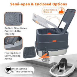 Bingopaw 58X42X42Cm Stainless Steel Cat Litter Box With Lid Enclosed Removable Litter Tray Big Pan - thumbnail 4
