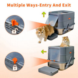 Bingopaw 58X42X42Cm Stainless Steel Cat Litter Box With Lid Enclosed Removable Litter Tray Big Pan - thumbnail 5