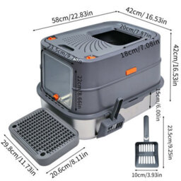 Bingopaw 58X42X42Cm Stainless Steel Cat Litter Box With Lid Enclosed Removable Litter Tray Big Pan - thumbnail 2