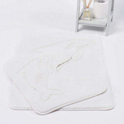 Homes & Linen Dolphin White Bath Mats Non Slip Bathroom Mats 2 Piece Pedestal And Bath Mat Set
