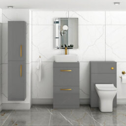 Royal Bathrooms 500mm Floor Standing Vanity Unit 2 Drawer Indigo Grey Gloss & Countertop Basin - Cube With Brushed Brass Handle - thumbnail 2